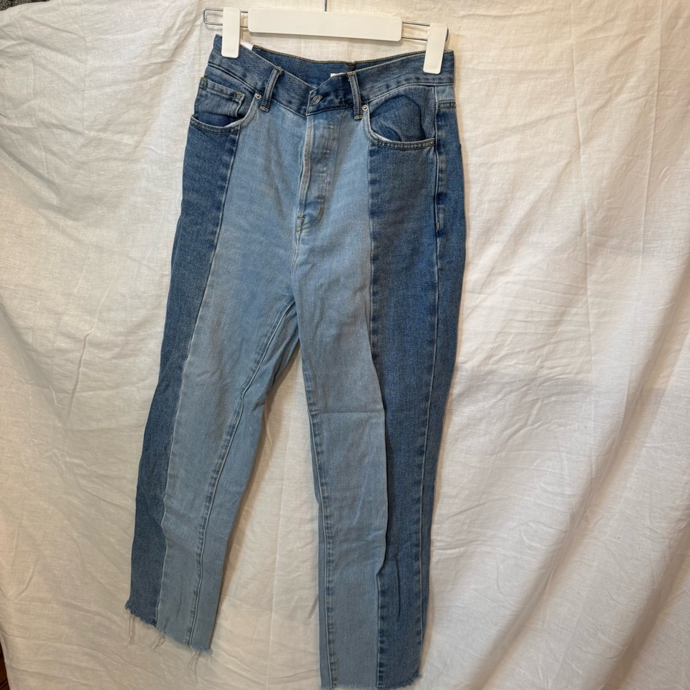 PacSun Two-Tone Ankle Jeans in Light and Dark Blue